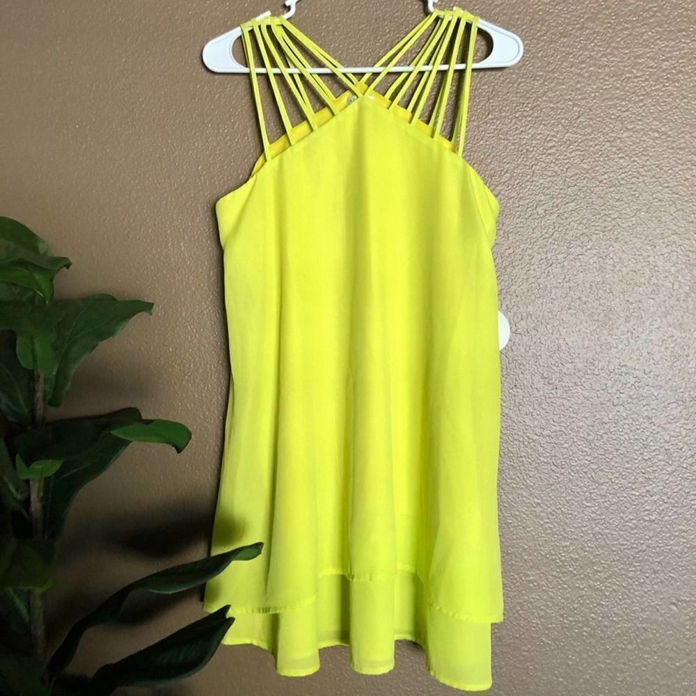 A. Peach Strappy Neon Yellow Dress MEDIUM